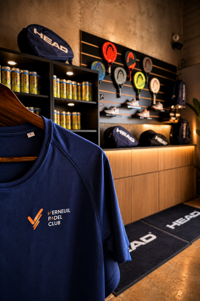 La boutique du Verneuil Padel Club pour t'équiper en vetements, chaussures et raquettes de qualité
